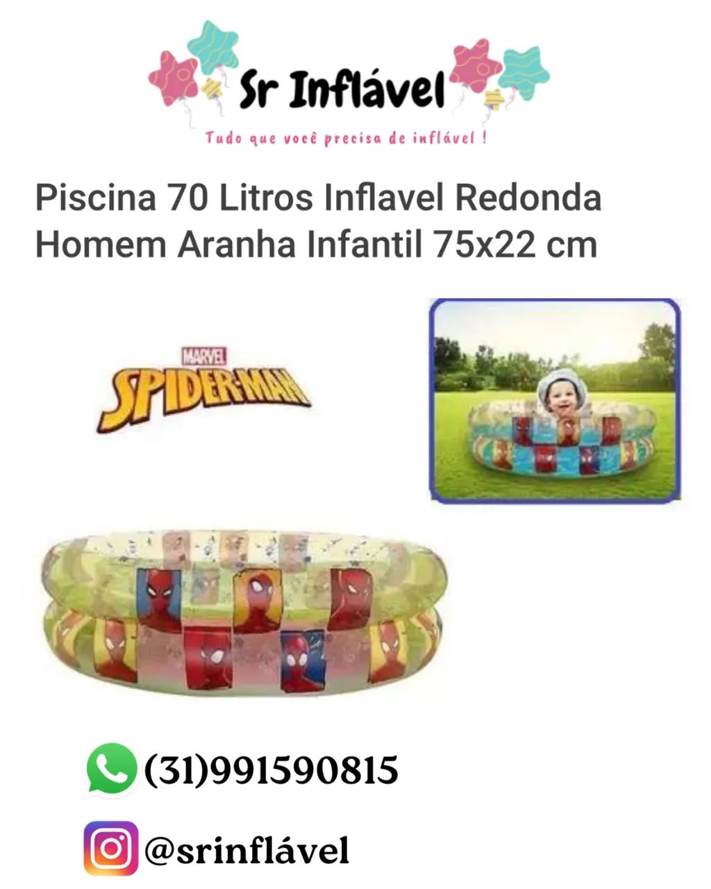 Piscina Homem Aranha 70 Litros inflável- NOVA