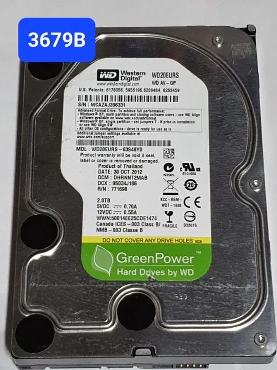 Placa Hd 2 Tb Wd20eurs-63s48y0 - Cod. 3679b