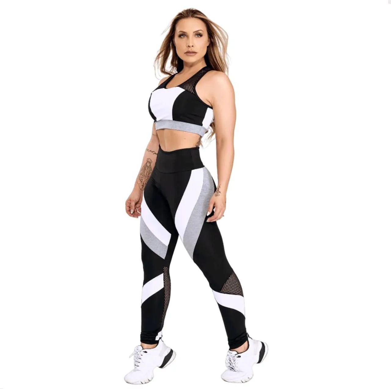 Conjunto de treino feminino preto e branco - Foto 2