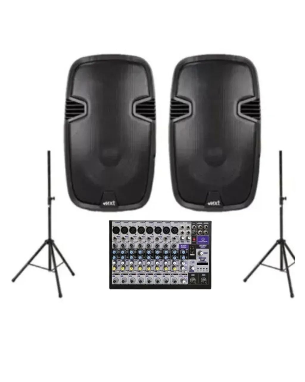 Kit Duas Caixa MXT 350w Ativa C/ Mesa de 12 Canais Waldman + Tripe de Caixa