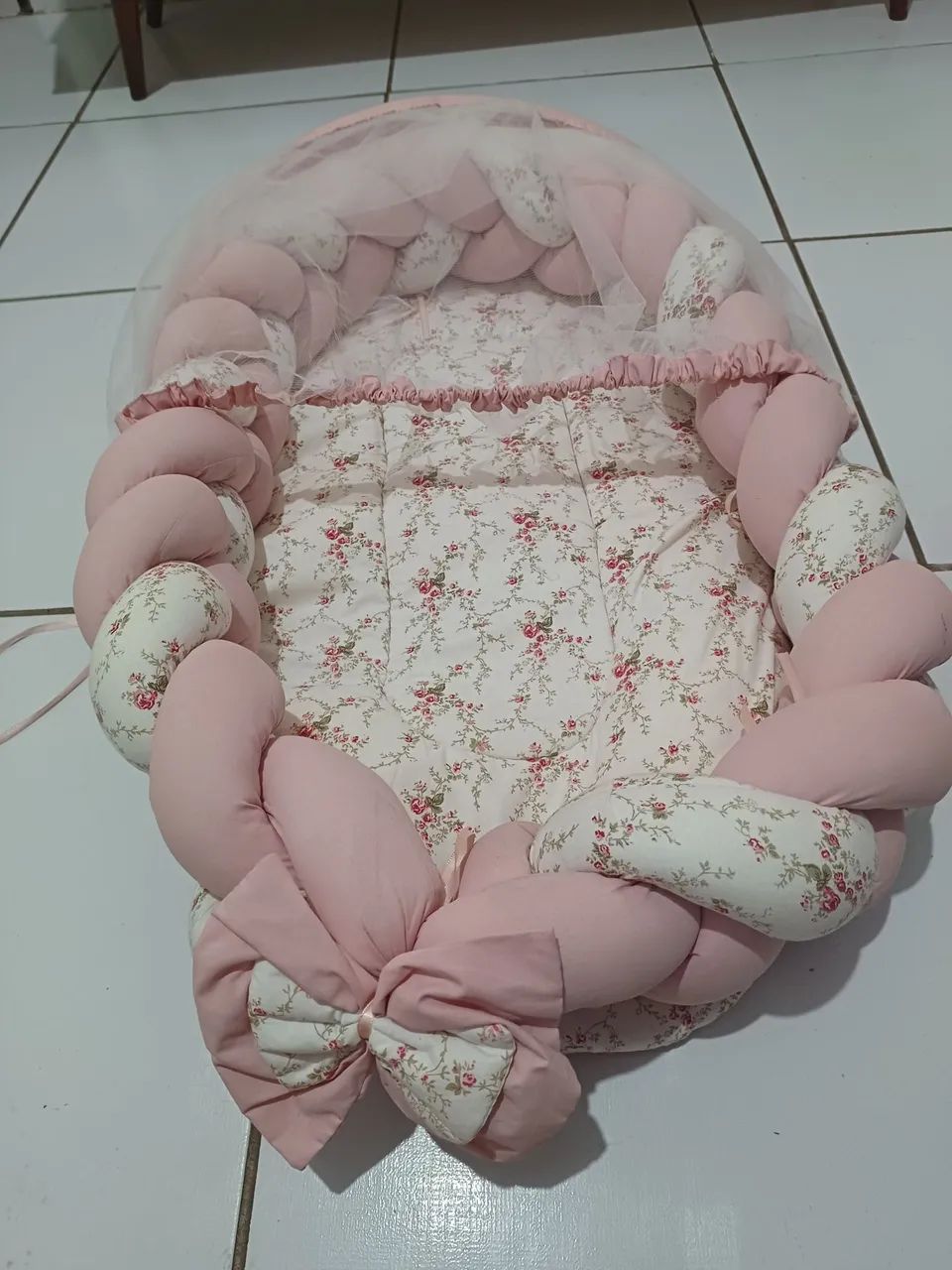 Ninho para Bebê com Mosquiteiro - Rosa - Foto 4