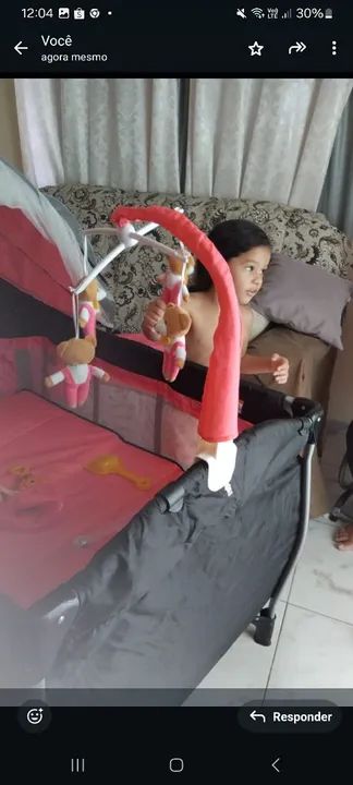 Berço portátil para bebê com mosquiteiro - rosa - Foto 3