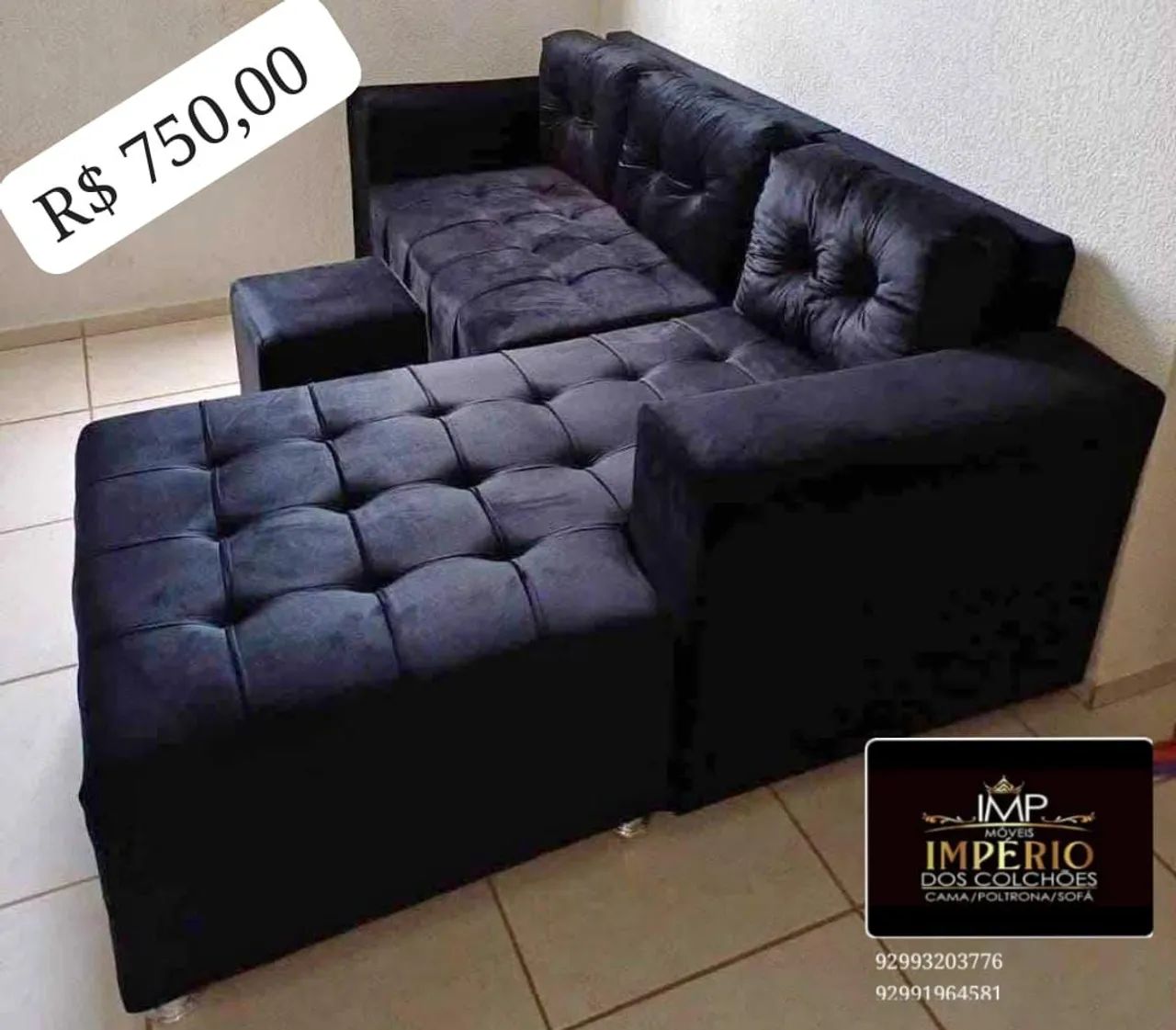 Sofá cheyse de 3 lugares modular em tecido suede - Foto 3