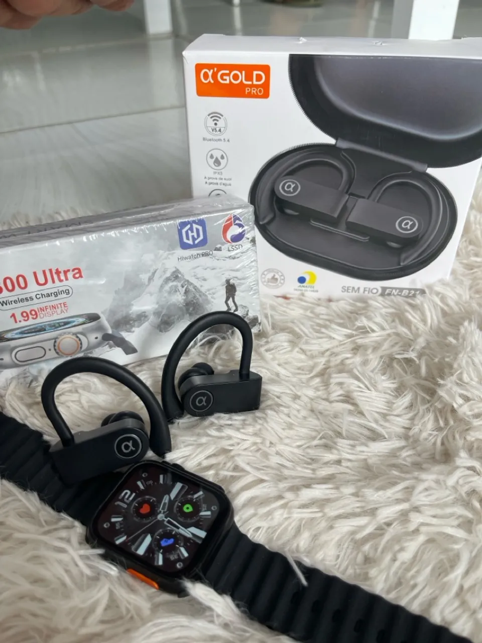 Fone de ouvido Alpha Gold Pro + Smartwatch 500 Ultra presente dia dos namorados