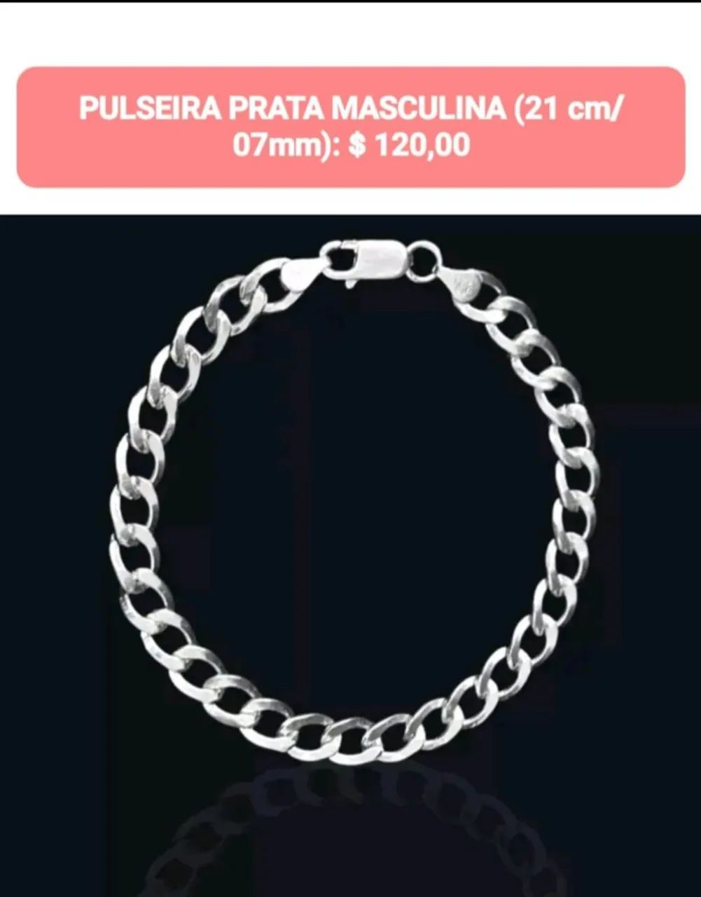 Pulseira Prata Masculina 21cm/07mm