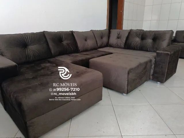 Sofá de canto Grande 3,10m com Chaise e Puff tecido veludo D33 Premium - Promocao - Foto 4
