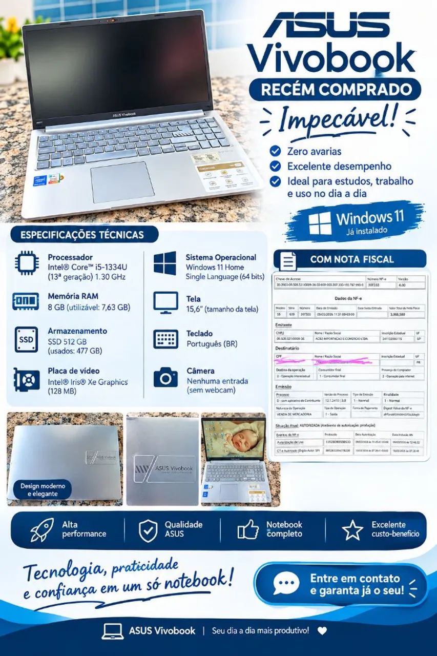 Notebook ASUS impecável zero avaria 