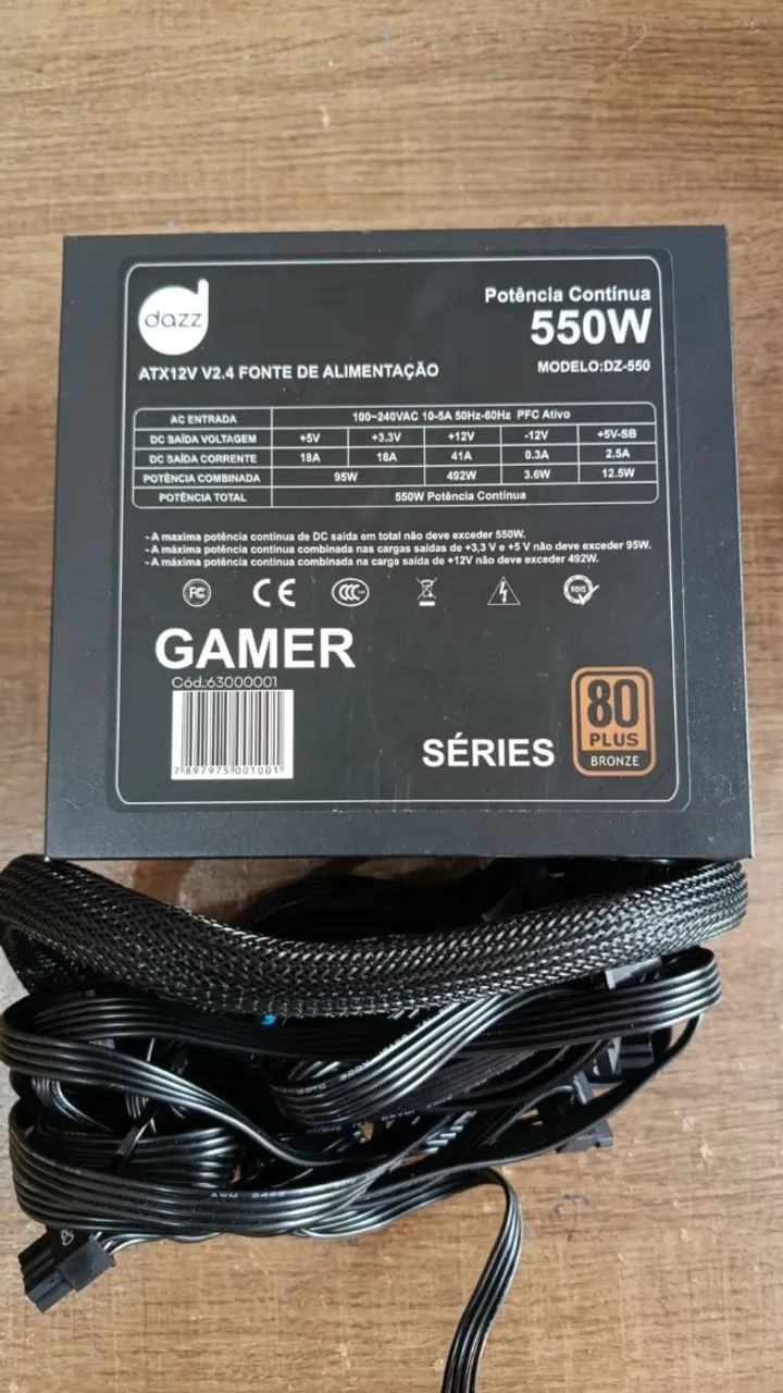 Fonte Gamer Dazz rop 550w 80 plus bronze 