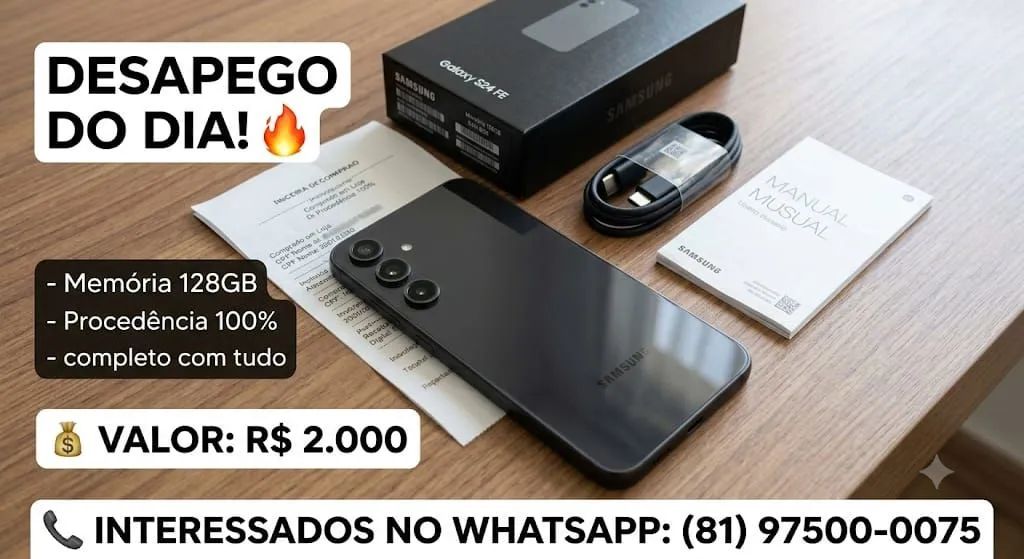 S24 FE 128 GB, 8 RAM - Preto