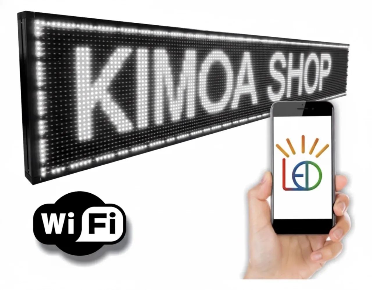 Painel Led Letreiro 200cm x 40cm Wi-Fi Branco