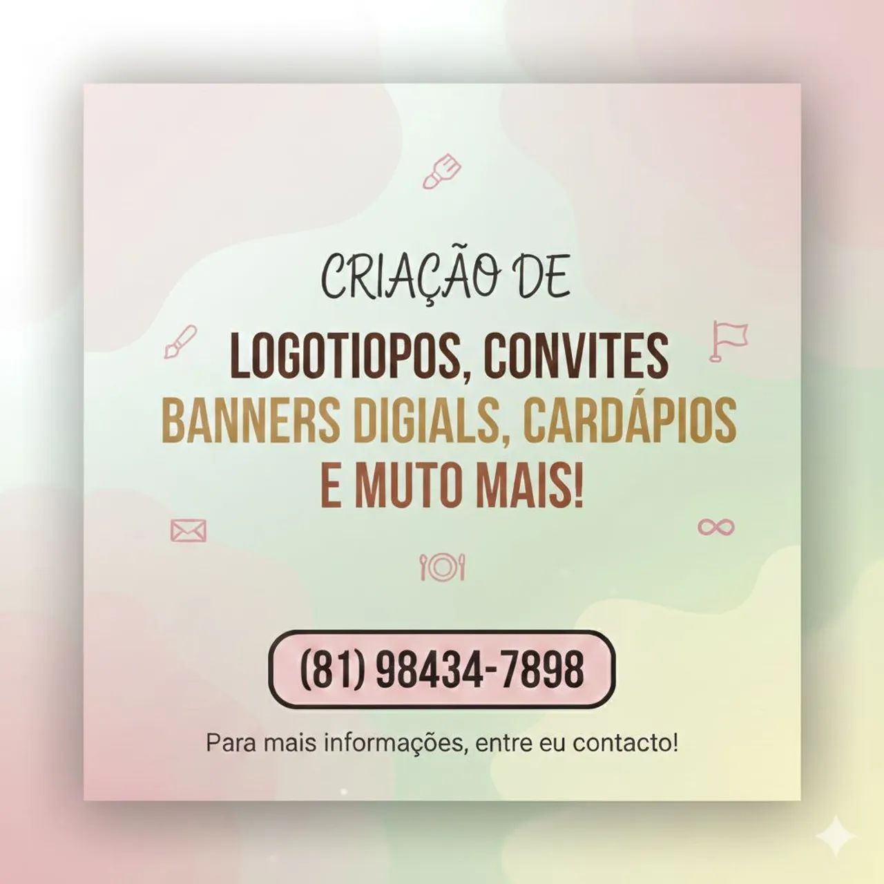 Design Gráfico. Logo tipos, convites, cardápios, banners digitais e etc! 