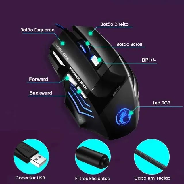 Mouse Gamer USB 7D 3200 DPI LED Gaming Exbom MS-G260 - Foto 3