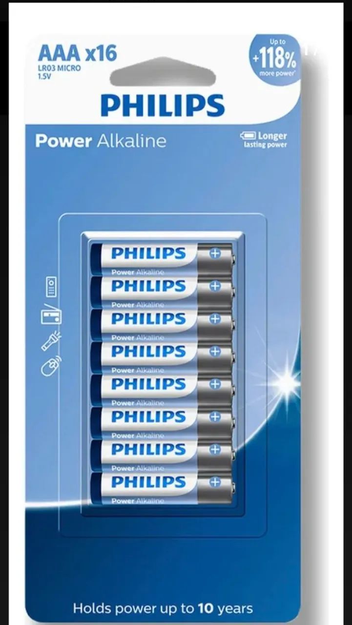 Pilha alcalina aaa Philips com 16 unidades