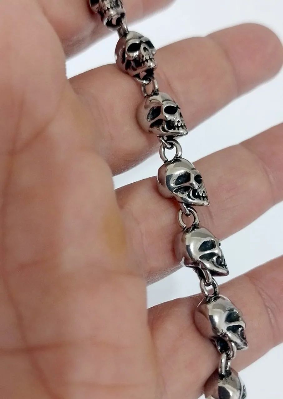 Pulseira Multi Skull Aço Inoxidável Maciço - Foto 3