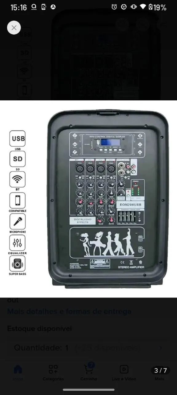 Kit Caixa Amplificada Profissional 8  1000w Mixer Bluetooth