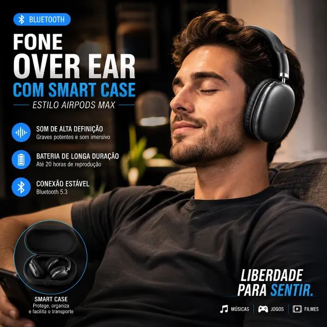 Fone Bluetooth Headphone Over Ear com Smart Case Estilo AirPods Max - Foto 2