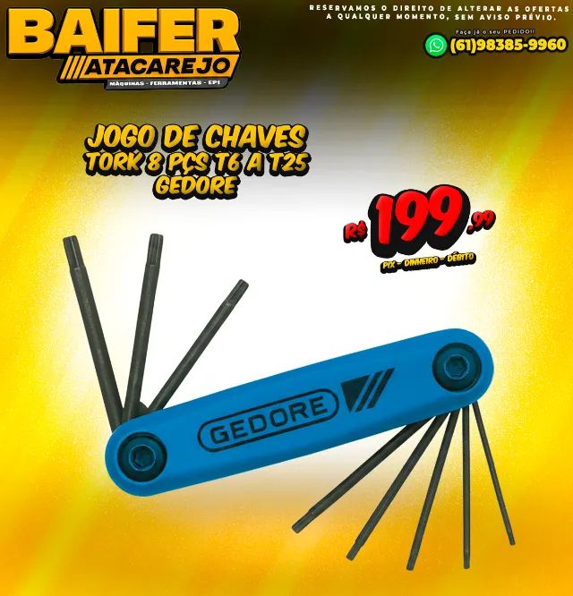 Jogo de Chaves Tork 8 Pçs T6 a T25 Gedore