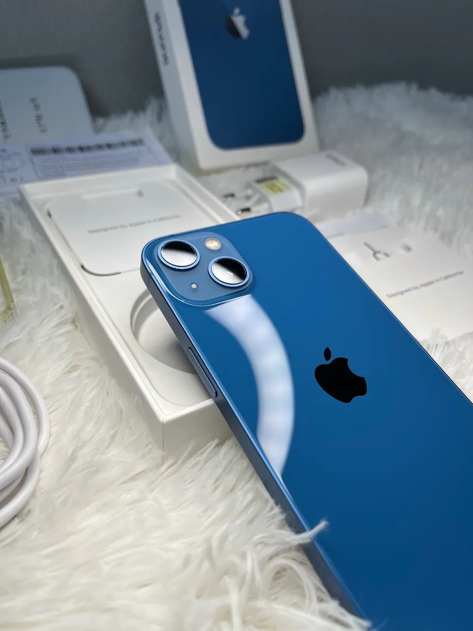 iPhone 13 azul 128GB com caixa, nota, garantia e acessórios