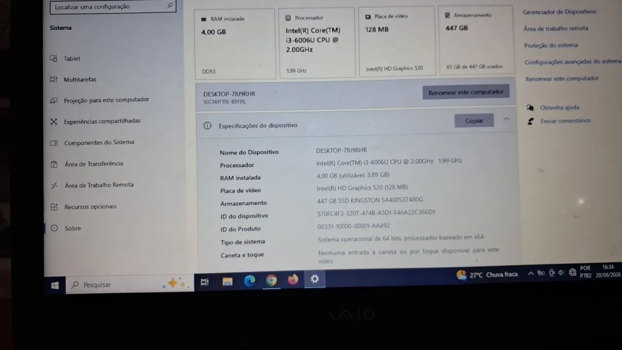 Notebook vaio i3