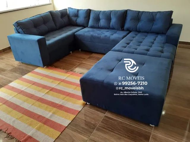 Sofá de canto Grande 3,10m com Chaise e Puff tecido veludo D33 Premium - Promocao - Foto 2