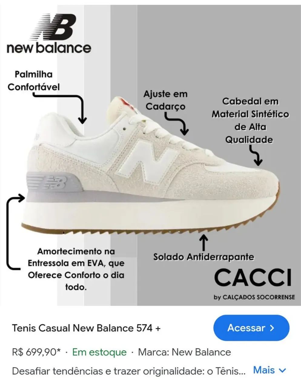 New Balance 574 Feminino Branco / Off-White / PARCELO NO CARTÃO