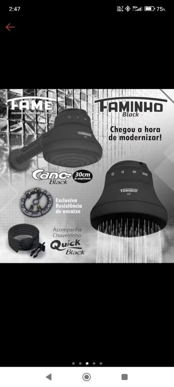 Chuveiro faminho preto 4 t 220v 6800w - Foto 2