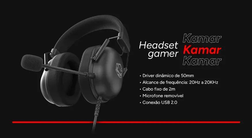 Headset Gamer Kamar Black Vulcan Usb, PCYES , Microfone destacável  - Foto 5