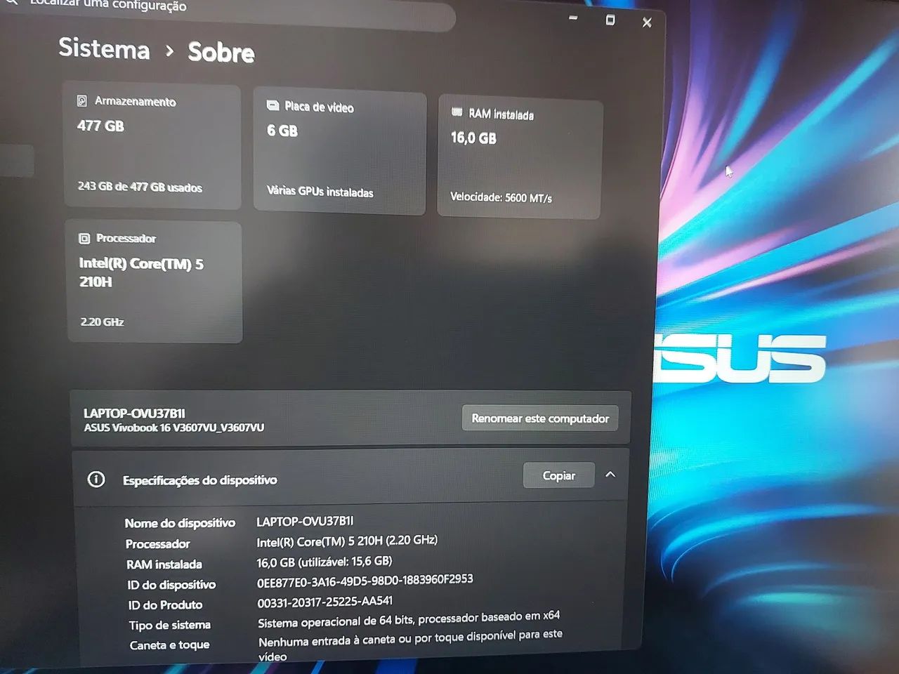 Notebook asus v16 i5 rtx 4050 - Foto 2