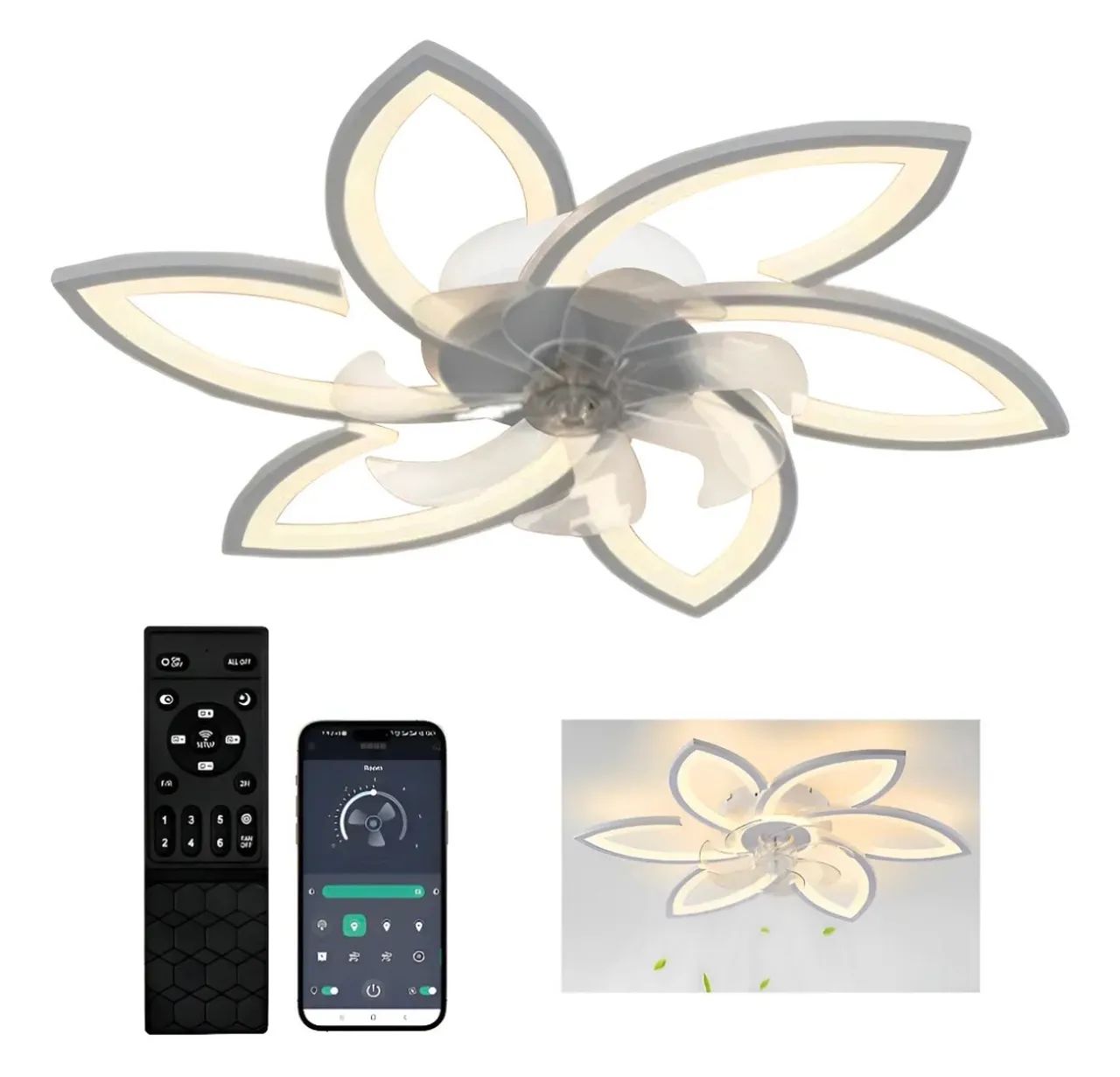 Ventilador de Teto Intelar Branco Controle Remoto 7 Pás 6 Velocidades