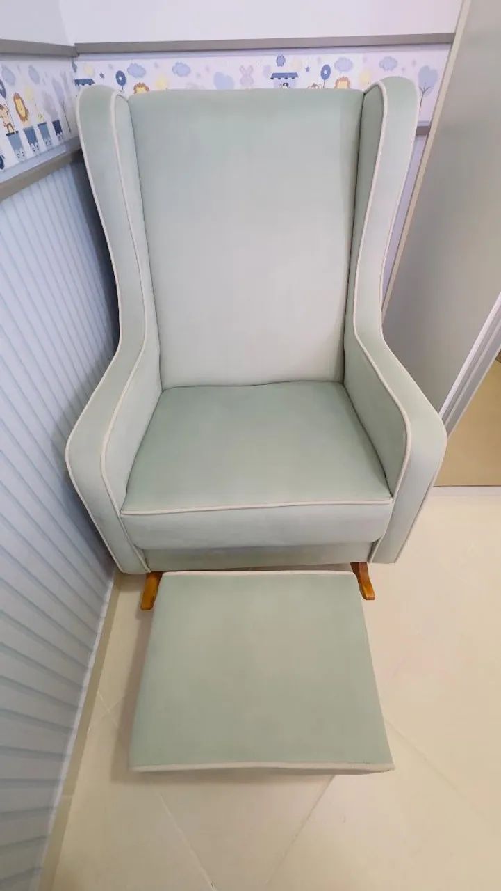 Cadeira Poltrona Sofá Amamentação Balanço C/puff Verde Claro - Foto 4