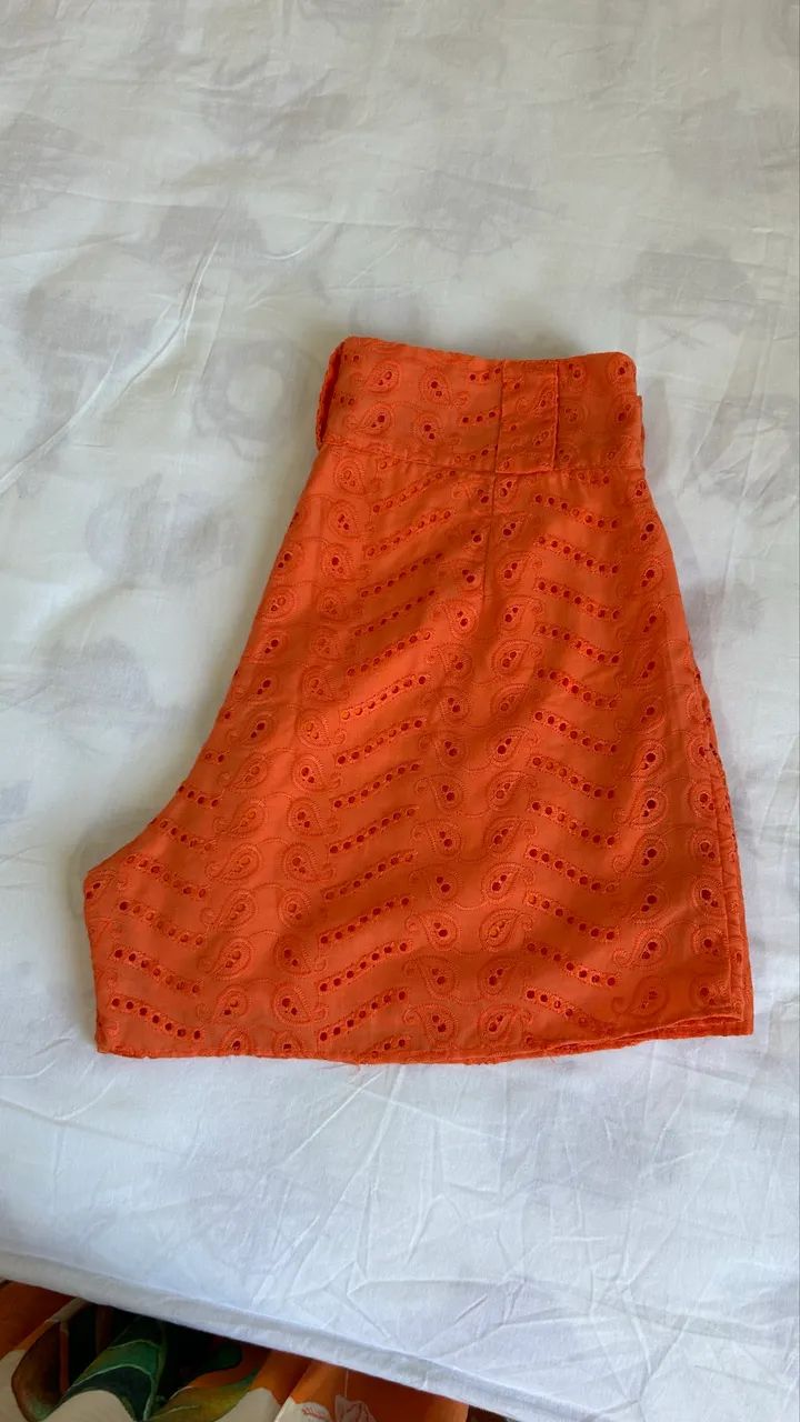 Short Laranja BordadoTam 42 - Cintura Alta (Sem Avarias) - Foto 4