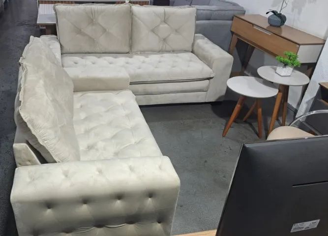 Conjunto Sofá 3x2 Lugares Botonado Tecido! Produto Novo Direto da Fábrica! - Foto 3