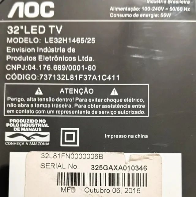 Com defeito: Tv Led 32 Aoc LE32H1465 - Foto 5