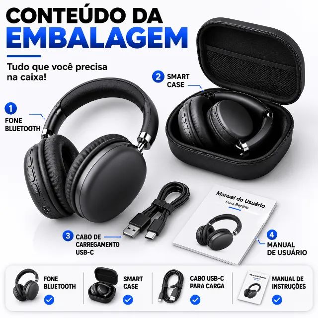 Fone Bluetooth Headphone Over Ear com Smart Case Estilo AirPods Max - Foto 5