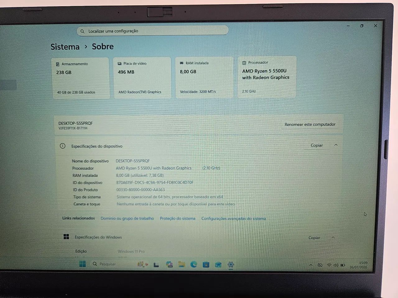 Notebook vaio ryzen 5500 256gb 8gb ram - Foto 3