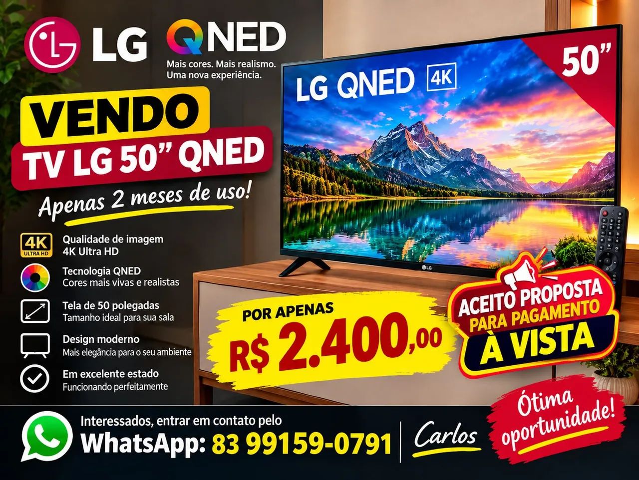 Tv LG 50 Polegadas Qned,apenas 2 meses de uso - Foto 2