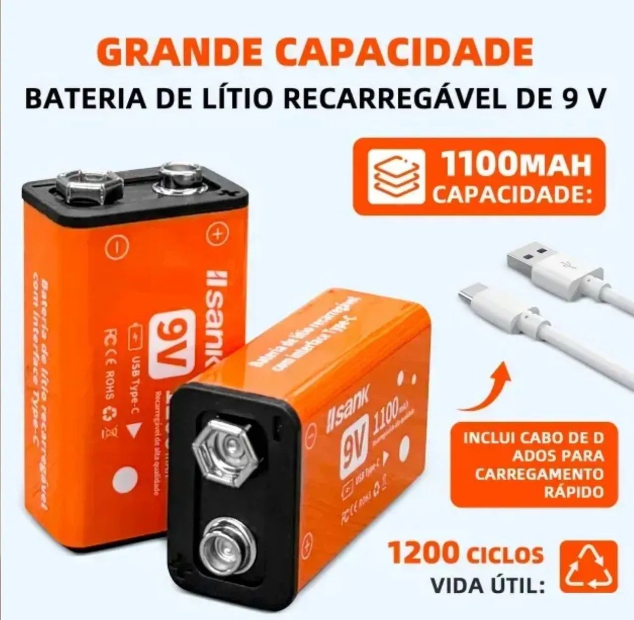 Bateria 9v recarregável 