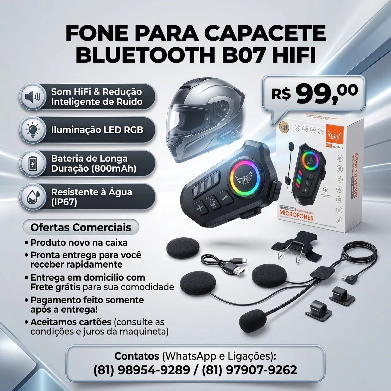 Fone Bluetooth para Capacete 