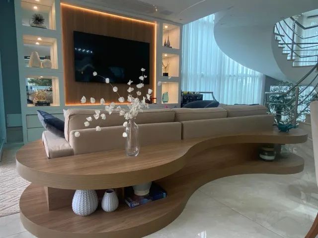 Sofá 3m Suede com Chaise + Aparador Madeira Sob Medida