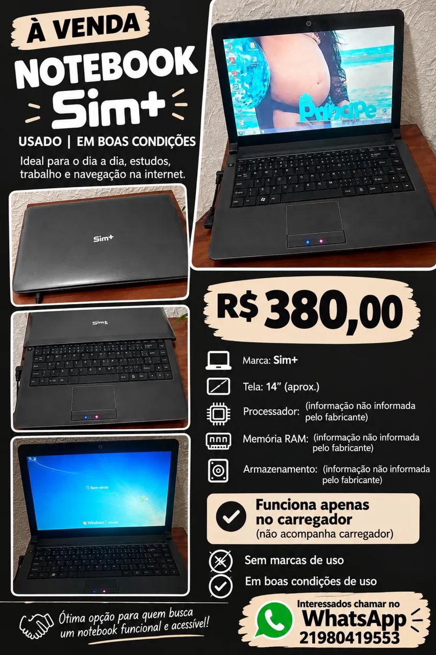 Vendo notebook usado/em boas condições 