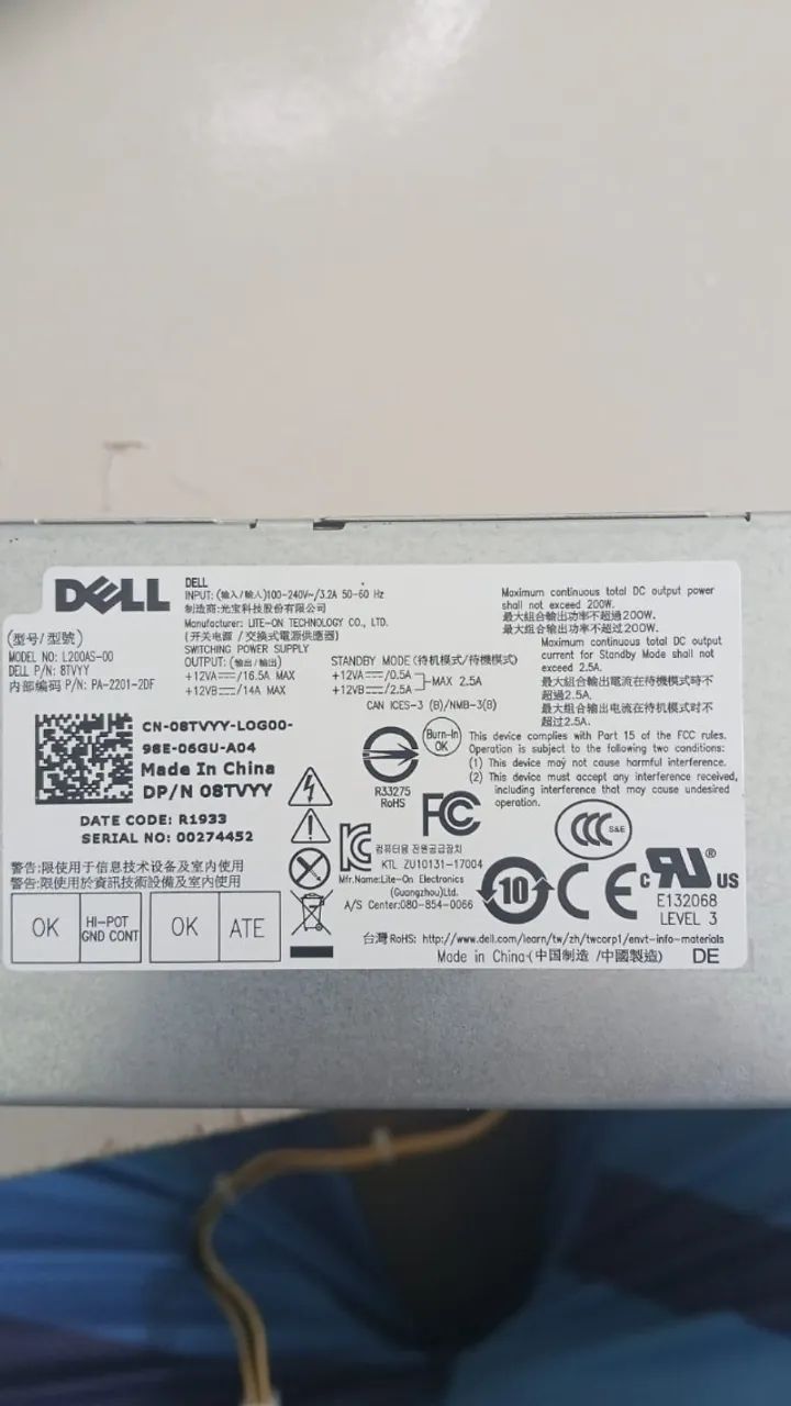 Fonte Desktop Dell Inpiron 3470