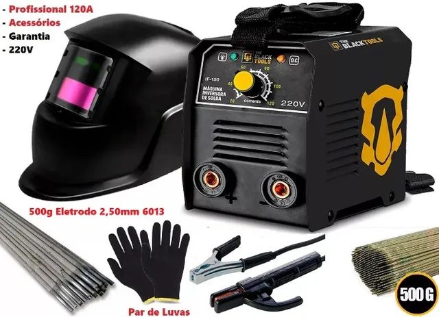 Kit Maquina de Solda Inversora Profissional 120-A 220v + Mascara + 2 Luvas e 500g Eletrodo - Foto 2