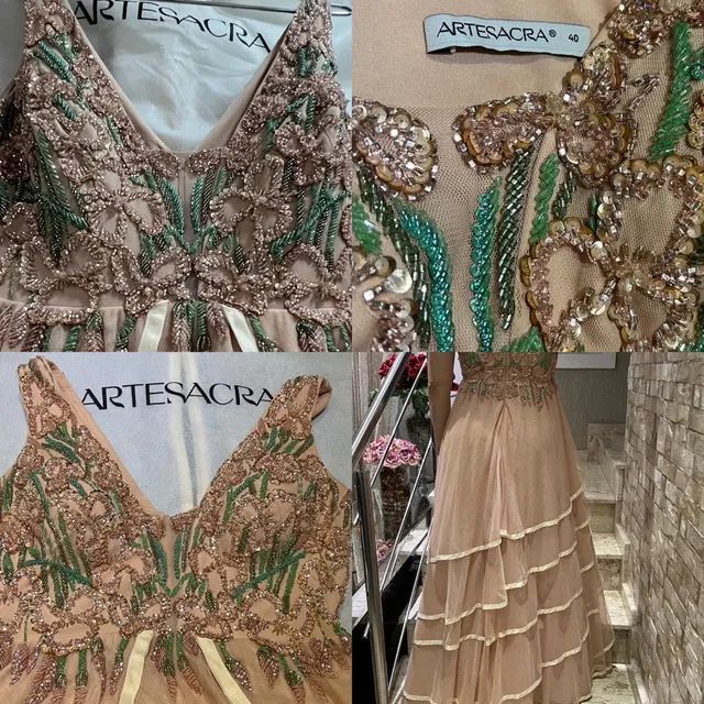 VESTIDO ARTE SACRA CAMADAS  ROSÊ ROSA PEDRARIA NOIVA MADRINHA DEBUTANTE FORMATURA - Foto 5