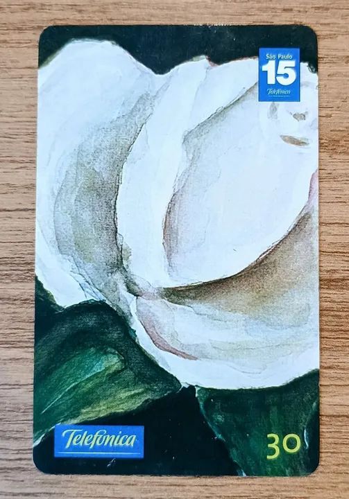 Cartão Telefônico Colecionável Botão de Rosa em Close.