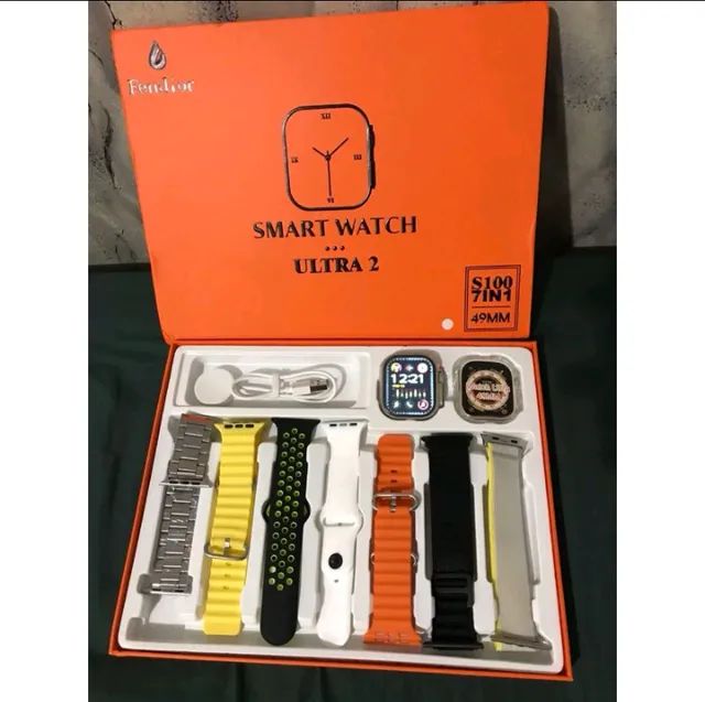 Relógio smartwatch S100 ultra 2 com 7 pulseiras 1 Case  - Foto 2