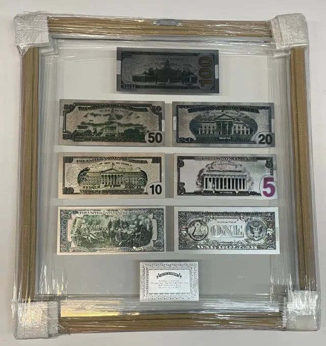 Quadro Decorativo Notas Dolar Prateada - Foto 2
