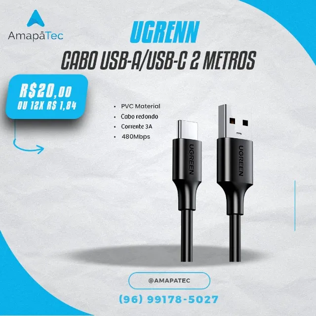 Cabo Usb-A/Usb-C 2 Metros