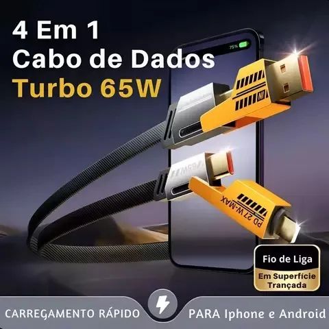 Cabo Usb Turbo 65w Carregador 4 Em 1 1m (JK Eletrônicos atacado)Black friday
