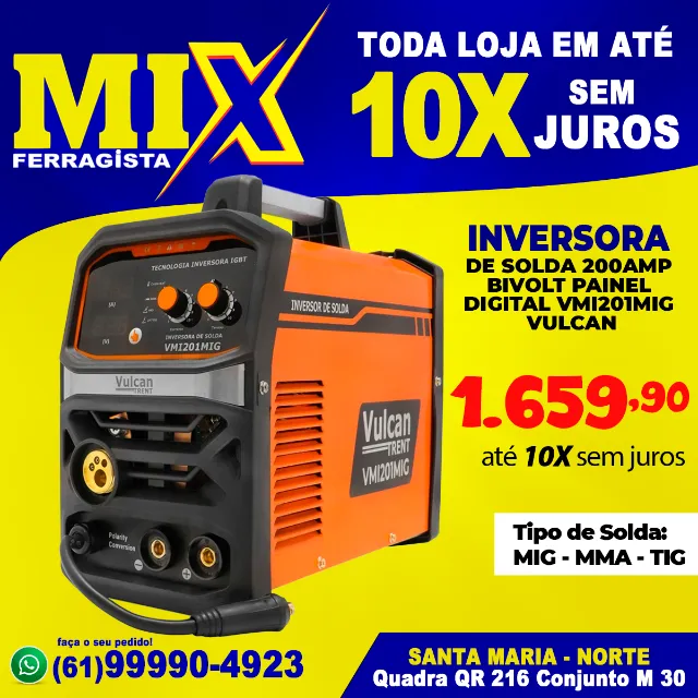 Máquina Inversora de Solda 200AMP Bivolt Painel Digital VMI201MIG Vulcan