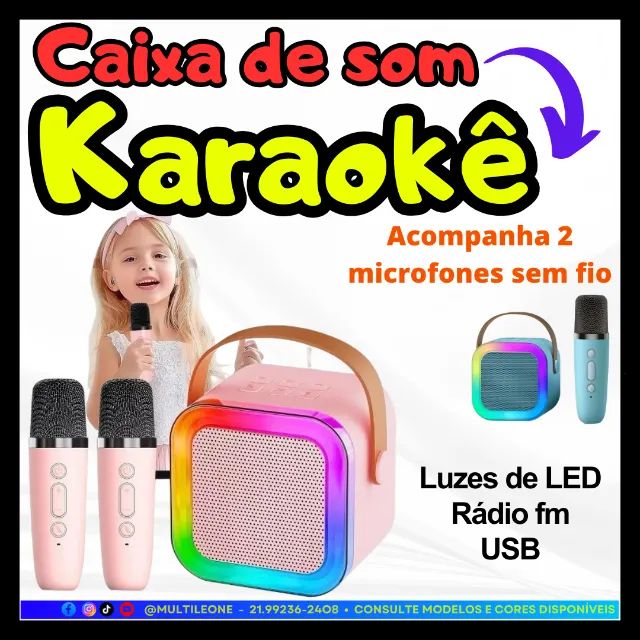 Caixa de Som Infantil Bluetooth com 2 Microfones Sem Fio, usb e Luzes LED. - Foto 2